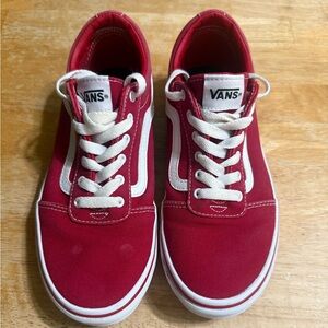 Vans Red Canvas Old Skool Sneakers with White Accents